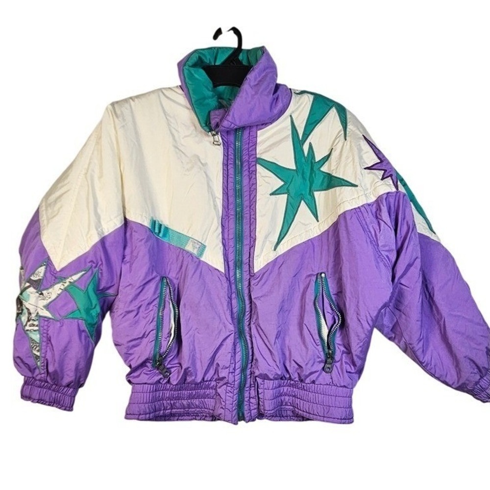 Vintage Kaelin Ski Jacket Purple Teal White Star Graphic Retro 80s 90s